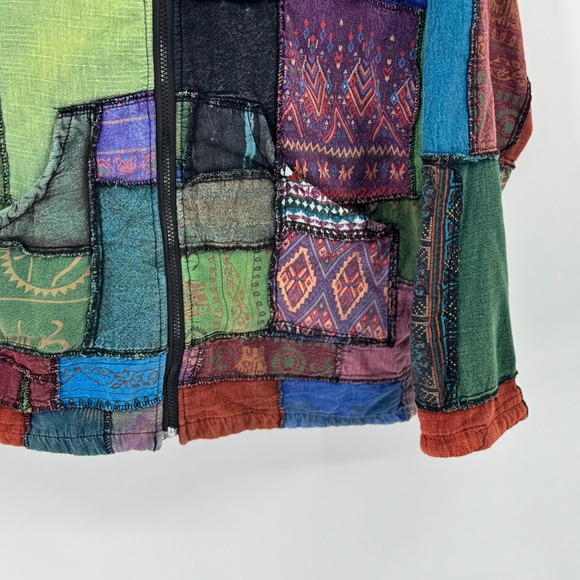 Parava Clothing Patchwork Fleece Lined Zip Up Hoodie Boho Artwear Oversized M/L - Picture 3 of 13